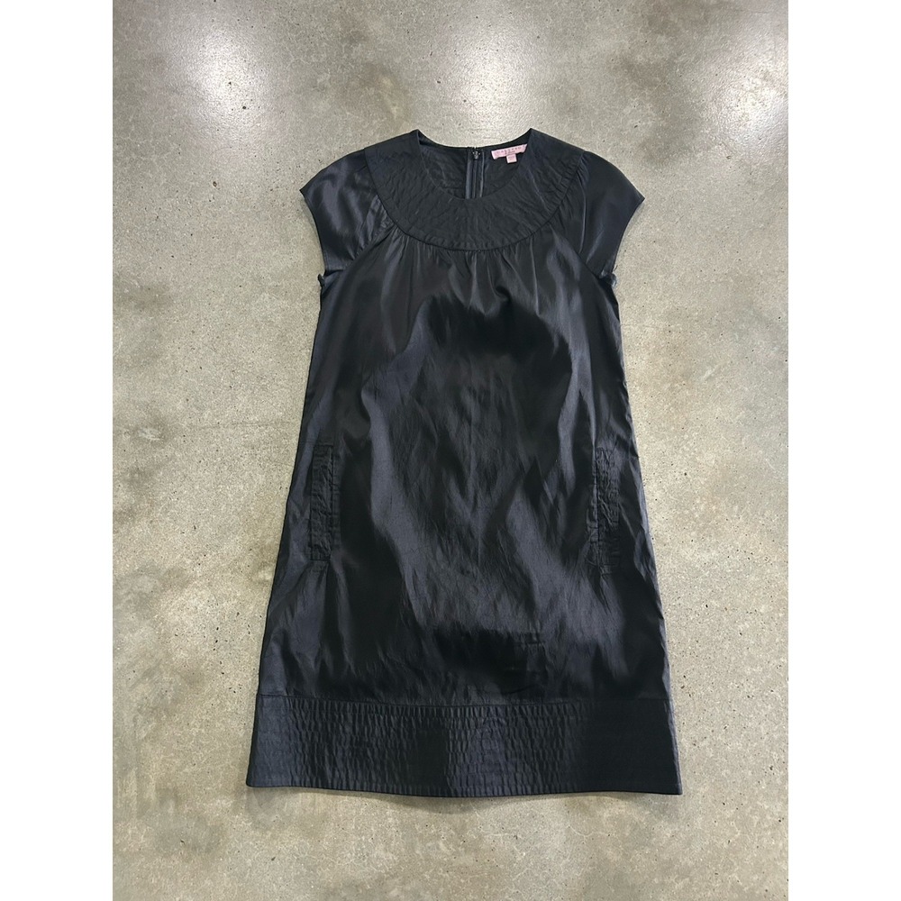 Calypso St Barth Dupioni Silk Shift Black Dress Pockets Sz XS